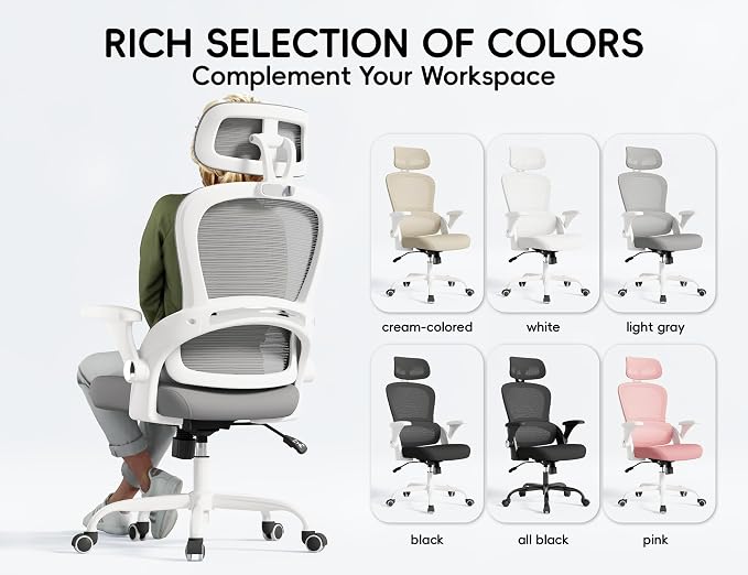 TRALT Office Chair - Ergonomic Office Chair with Back Support, Computer Chair - Home Office Desk Chairs, 330lbs Wide Seat Big and Tall Office Chairs with Headrest, Comfy Desk Chairs (Grey)