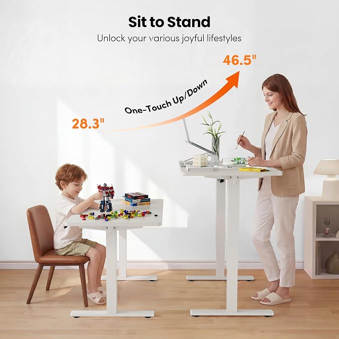 FEZIBO One-Piece Standing Desk, 32"x20" Seamless Tabletop Electric Height Adjustable for Home Office, Study Rooms & Multi-Device Workstations, White