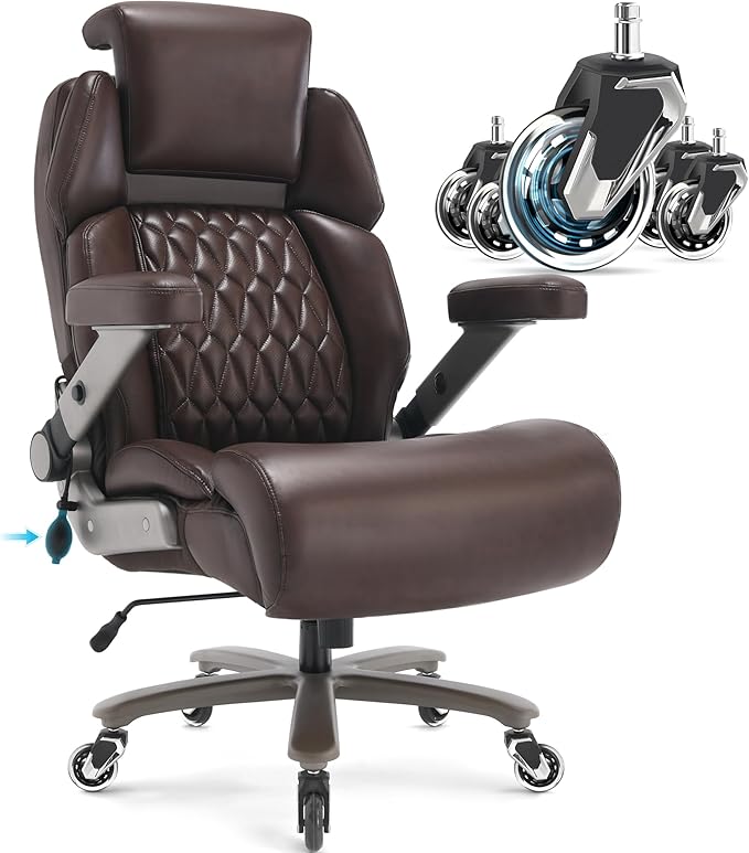 Big and Tall Office Chair 700lbs, Ergonomic High Back Computer Desk Chair | Adjustable Headrest&Lumbar Support, 3D Flip Arms, Large Wheels, Heavy Duty Metal Base, Thick Padded Wide Seat Executive Chair