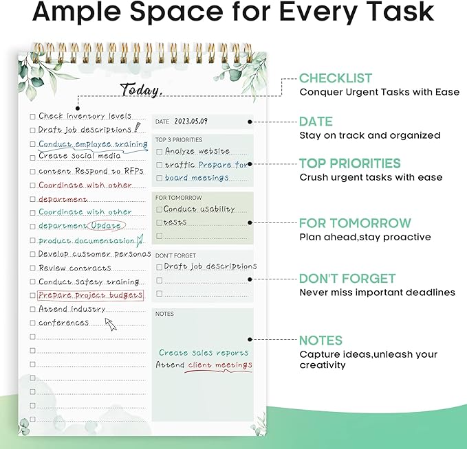 Taja To Do List Notepad - To Do List Notebook for Work with 52 Sheets, 9.8" x 6.5", Undated Daily Planner Perfect for Daily Tasks and Goal Setting, Notepad Suitable for Office, Home & School - Nature