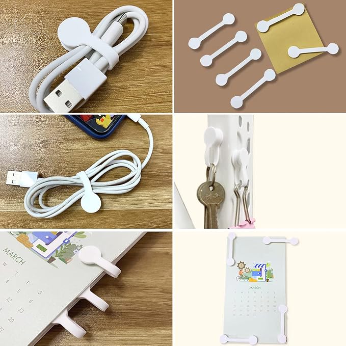 Viaky Magnetic Cable Ties 6-Pack,Silicone Cord Ties Cable Straps,White | Magnetic Twist Ties,Cord Clips for Charging Cords,USB Cable,Keychain,Magnetic Cable Clips for Home,Office,Kitchen,Travel