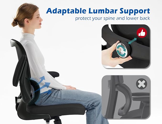 TRALT Ergonomic Office Chair - Desk Chair with Adjustable Headrest Lumbar Support Computer Chair - Mesh Comfy Chair with Flip-up Armrests - Gaming Chair for Adults Home Office PU, Black, Pack of 4