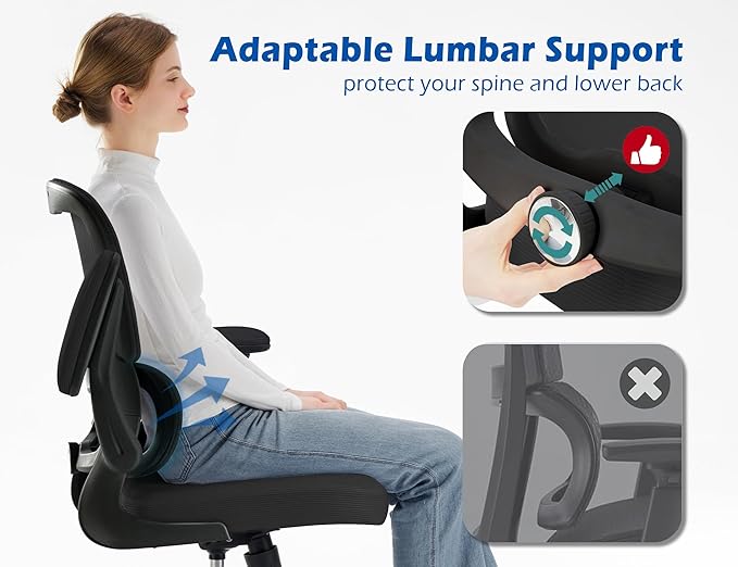 TRALT Ergonomic Office Chair - Desk Chair with Adjustable Headrest Lumbar Support Computer Chair - Mesh Comfy Chair with Flip-up Armrests - Gaming Chair for Adults Home Office PU, Black, Pack of 3