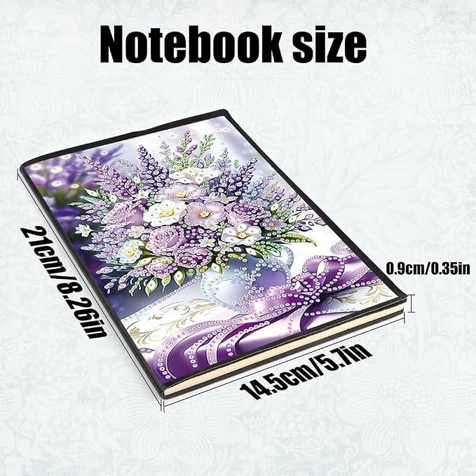 FRANDEK A5 50-Page DIY Lavender Diamond Art Painting Notebook with Beautiful Patterns, Special Shaped Diamond Art Craft for Beginners Adults Gift
