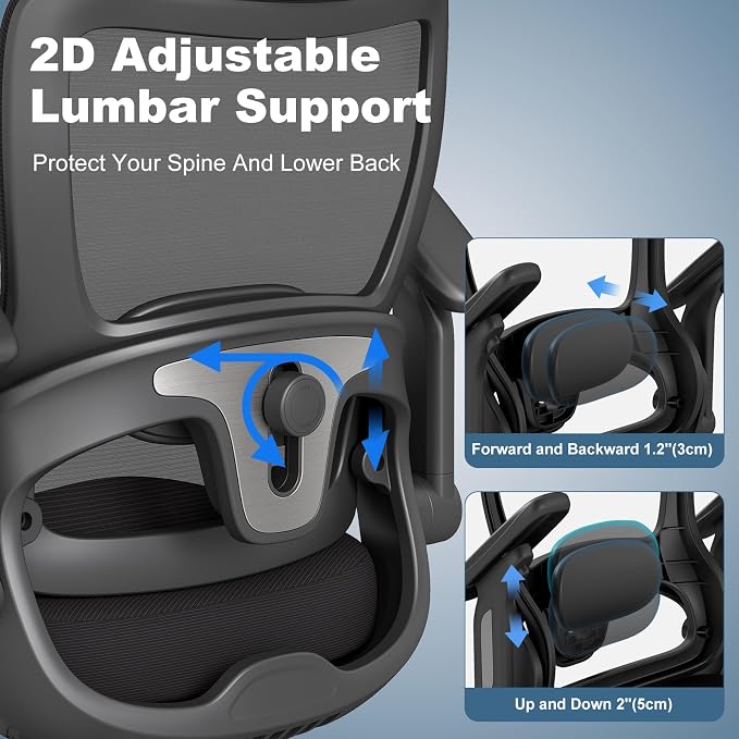 AnyGod Ergonomic High Back Mesh Office Chair, Big & Tall Swivel Desk Chair | 3D Adjustable Headrest, 4D Flip-Up Armrests, Computer Chair with Lumbar Support, Breathable Gaming Chair for Home Study