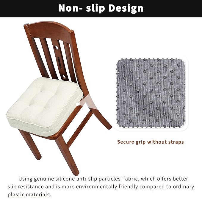 GOFORIT Memory Foam Cushion，Square Seat Cushions for Dining Chairs,Non-Slip Chair Pads with Removable Cover, 16'' x 16'', Off White