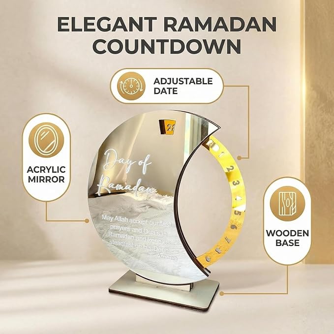 2026 Ramadan Advent Calendar, Ramadan Decorations, Acrylic Desktop Islamic Decor Gifts, Eid Decorations, Advent Calendar(Countdown Calendar-Silvery)