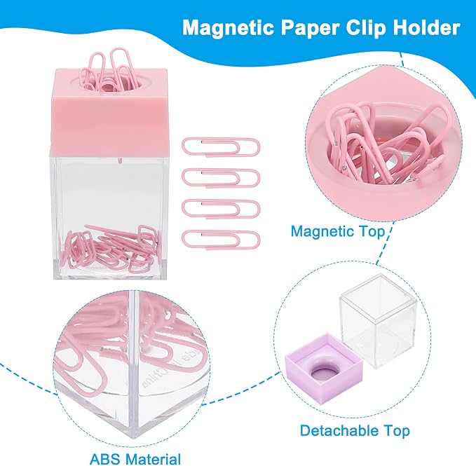 PATIKIL Magnetic Paper Clip Holder Dispenser, Large Capacity Paper Clip Organizers with Magnetic Top for Desk Supplies, Office, Classroom, Home, Pink