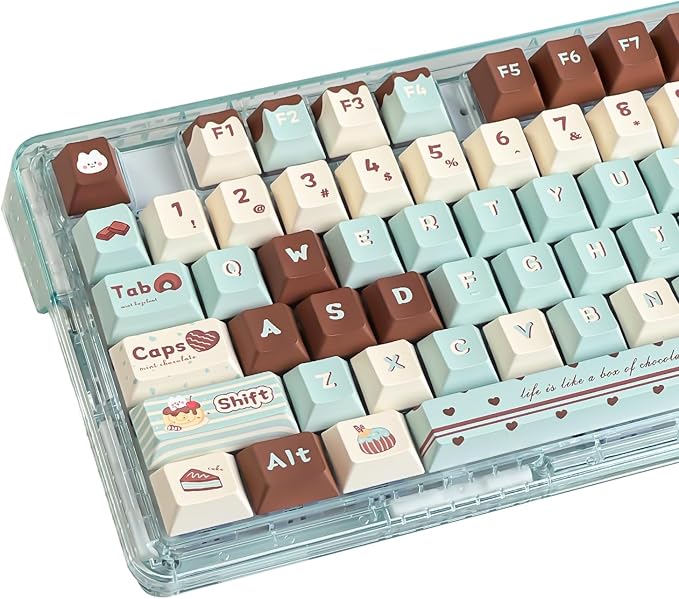 PBT Keycaps, Cute Keycaps 60% Percent 152 Keys Cherry Profile Custom Keycap Set for Cherry Gateron MX Switches Mechanical Keyboard（Mint Chocolate）