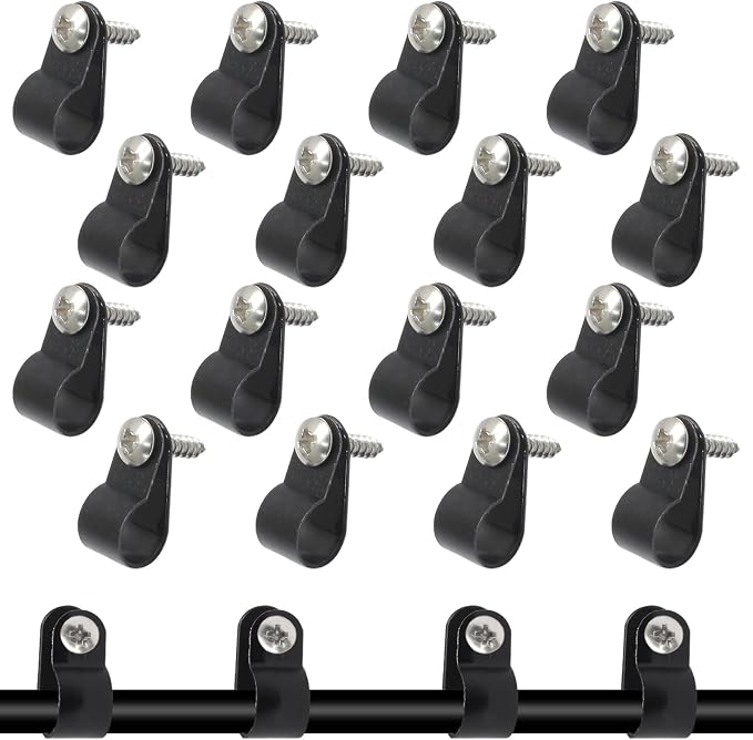 50 Pcs 3/8 Inch Black Nylon Cable Clip Wire Clamp | R-type Screw Mounting, 10.4mm, Wire Management, Stainless Steel Screws Included