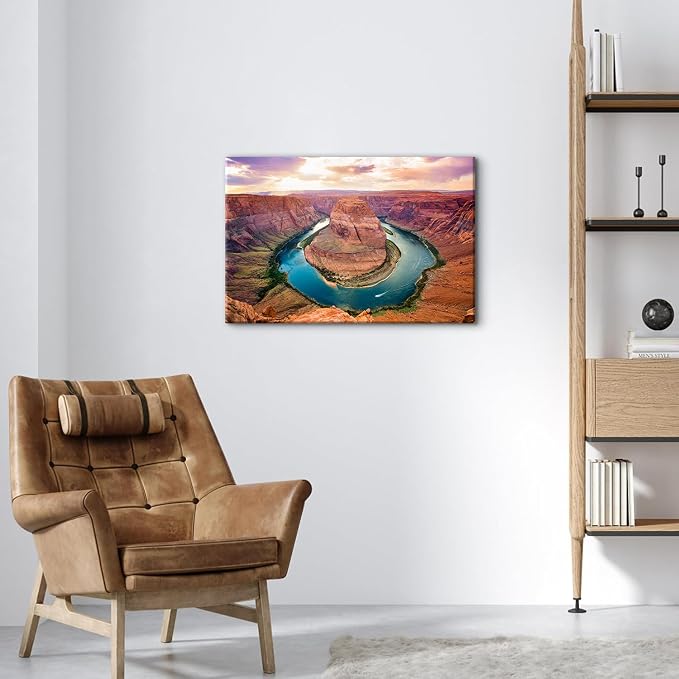 Horseshoe Bend Grand Canyon Canvas Wall Art National Park Wall Decor Living Room Modern Nature Canyon Scenery Bathroom Decorations Colorado River Sunrise Landscape Picture Artwork Ready to Hang 16X24”
