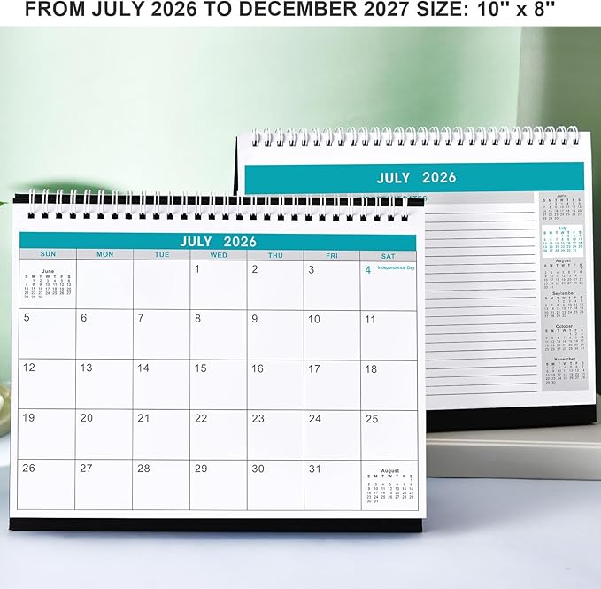 Desk Calendar 2026-2027 - Desk Calendar from July 2026 - December 2027, 10" x 8.3" Calendar Desk, 18 Months Standing Flip 2026-2027 Desktop Calendars