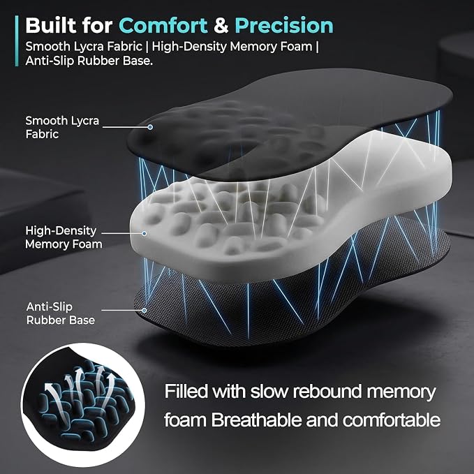 QDOAOF-Ergonomic Mouse Pad Wrist Support with Massage Design, Relieve Wrist Pain Mousepad, Wrist Rest Pain Relief Mousepad with Memory Foam&Non-Slip PU Base, Carpal Tunnel Syndrome (Black)