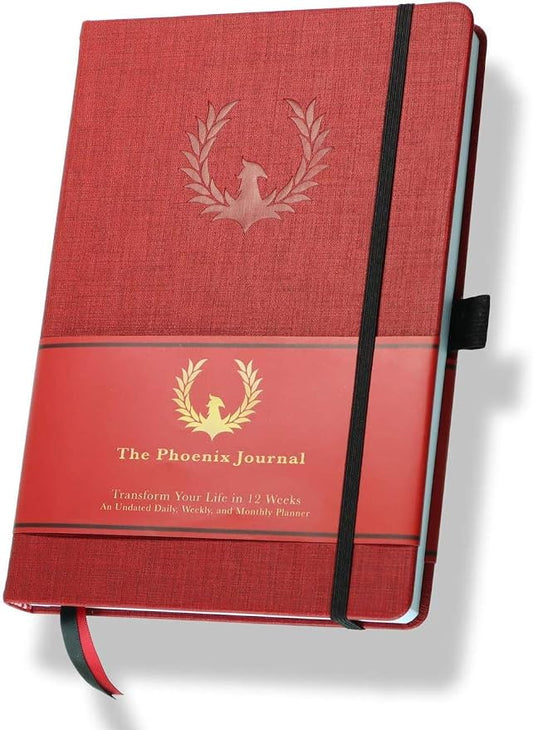 The Phoenix Journal - Quarterly Goal Planner, Daily Planner Journal & Organizer for Goal Setting, Productivity & Focus - Undated 12 Week Planner, Weekly & Monthly Planning, Habit Tracking - Hardcover (Crimson)