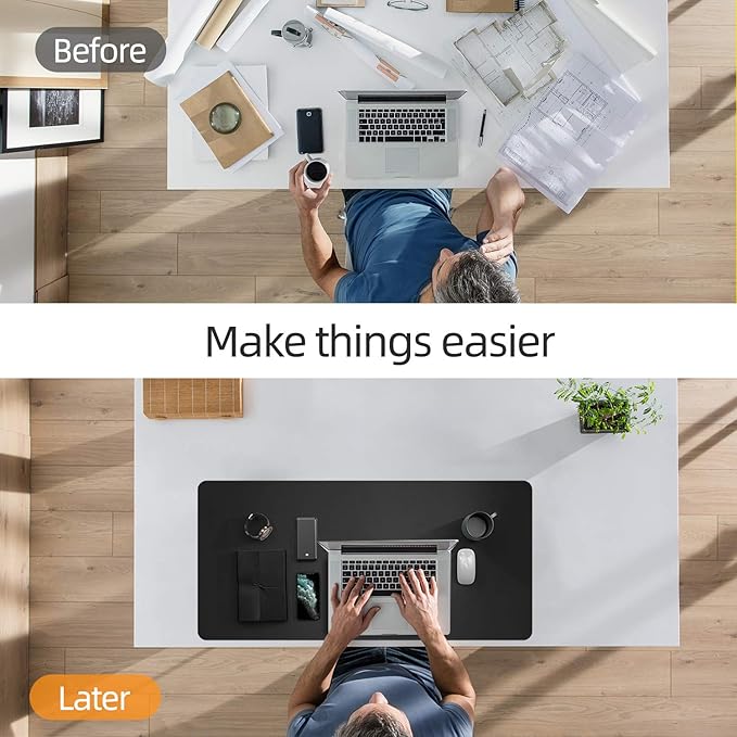 YSAGI Dual-Sided Desk Pad Protector, Desk Mat with Non-Slip - Waterproof PU Leather Office Desk Blotter for Mouse, Keyboard, Writing,35.4" x 17", Black