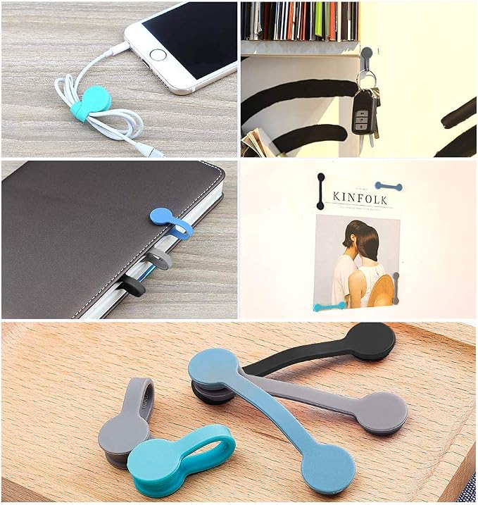 Viaky Magnetic Cable Ties 6-Pack,Silicone Magnetic Twist Ties Colorful | Reusable Cord Organizer for Bundling Earphone, Phone Charger, Cord Management Straps for Home,Office,Kitchen,School,Travel