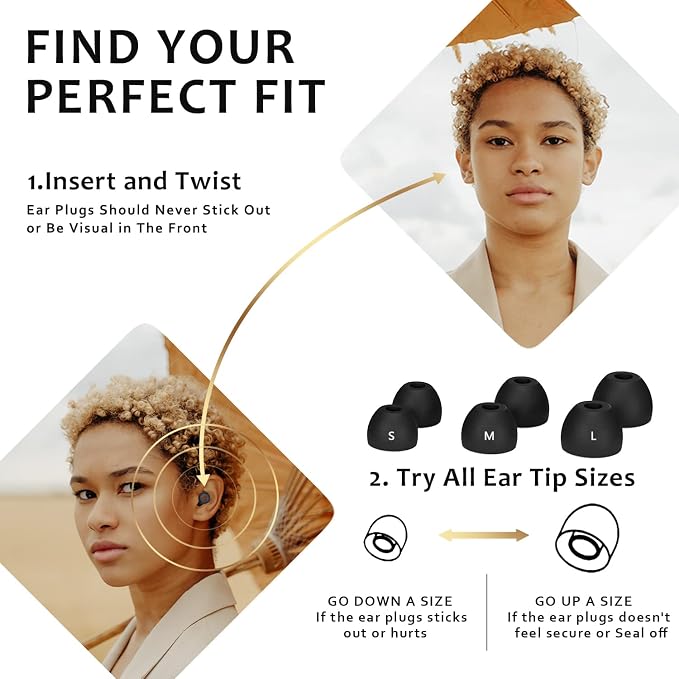 Ear Plugs for Sleeping Noise Cancelling, Reusable Hearing Protection in Flexible Silicone, Noise Cancelling Earplugs for Sleep - 6 Ear Tips in S/M/L, 25dB Noise Cancelling Black