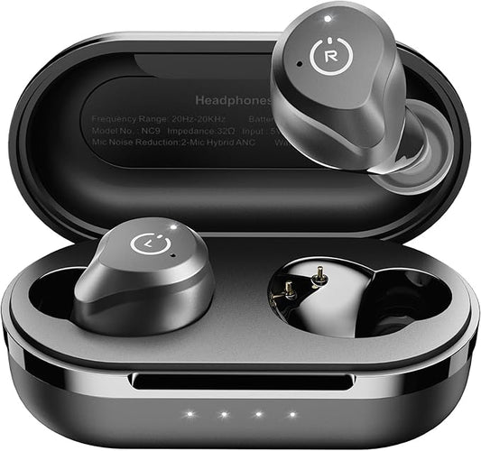 TOZO NC9 Hybrid Active Noise Cancelling Wireless Earbuds, in Ear Headphones IPX6 Waterproof Bluetooth 5.3 Stereo Earphones, Immersive Sound Premium Deep Bass Headset Matte Black.