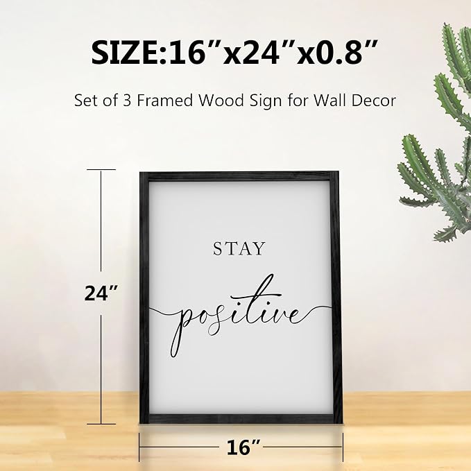 Heiple Motivational Wall Art 11"x14" Framed Wooden Inspirational Office Wall Decor for Men Picture Poster Positive Work Hard Quote Wall Decor for Home Office Bedroom (Black, 16"x24")