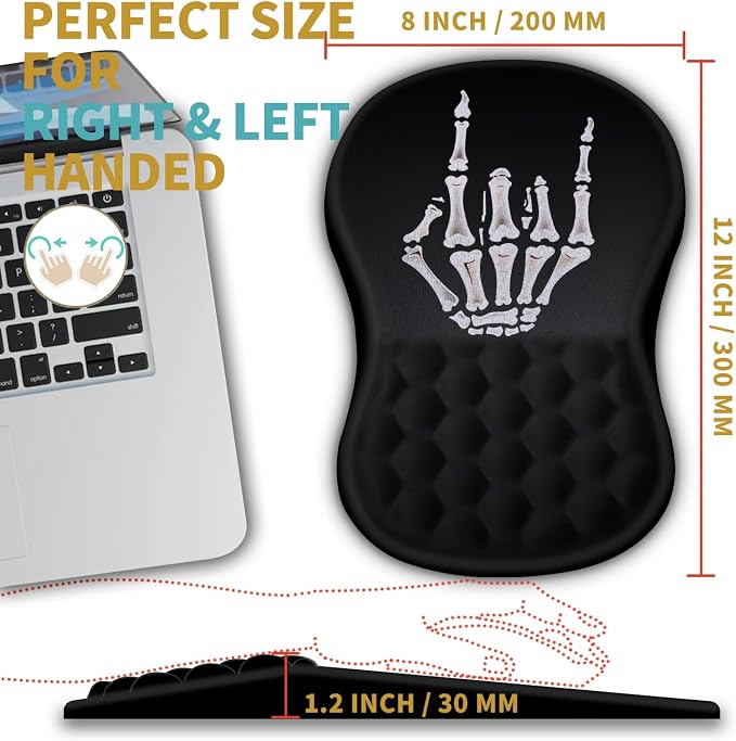 Hokafenle Ergonomic Mouse Pad Wrist Support with Massage Design, Wrist Rest Pain Relief Mousepad with Memory Foam&Non-Slip PU Base, Mouse Pads for Wireless Mouse & Desk (12x8 inch,Devil's Horn)
