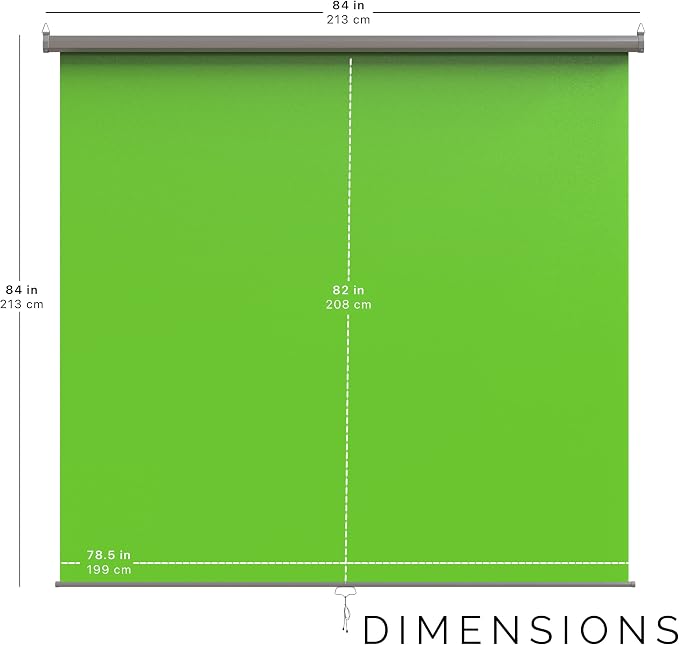 【Wider Style】 KHOMO Gear Green Screen 84 x 84 inch – Extra Large Pull Down Backdrop – Portable Collapsible Roll Down Projector Screen – Green Screen for Video, Streaming, and Photography