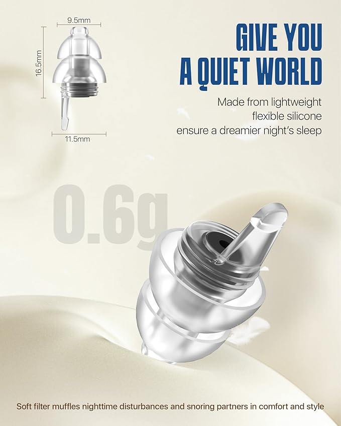 Ear Plugs for Sleeping, Comfy Reusable Earplugs for Sleep, Snoring, Deep Focus, Travel, Noise Sensitivity, Tinnitus Relief, Flexible Silicone Hearing Protection, 27dB Noise Reduction,BKPK