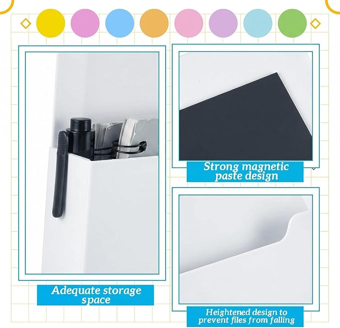 Gilprop 8 Pack Magnetic File Holder, 5"x7"x1.2" Magnetic Wall File Folders for Whiteboard, Hanging Classroom Organizer Storage, Refrigerator Magazine Holder for Mail Letters Paper Desk Office