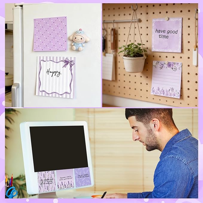 Aesthetic Sticky Notes Gifts, 9 Pack Purple Aesthetic Notepads 3x3 Inch Gifts for Coworkers Students, Vintage Pastel Memo Pads Office School Supplies for Men Women (450 Sheets)