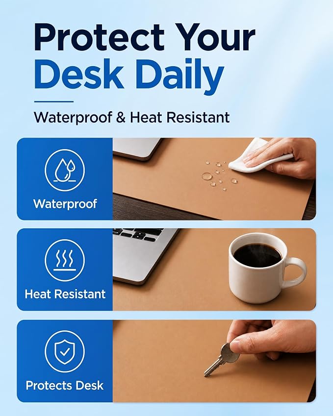 Aothia Dual-Sided Desk Pad - Leather Desk Mat, Natural Cork Desk Pad Protector, Large Mouse Pad for Desk, Waterproof Desk Blotter Pad, Desk Writing Pad for Office Work/Home, Apricot(25.6"x13.7")
