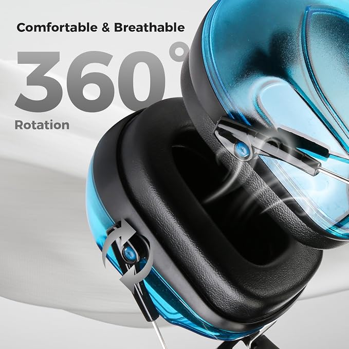 ProCase NRR 28dB Noise Reduction Ear Muffs, Foldable Adjustable Passive Noise Cancelling Headphones for Adults Kids Autism, Hearing Protection for Shooting, Construction, Mowing -Crystalblue