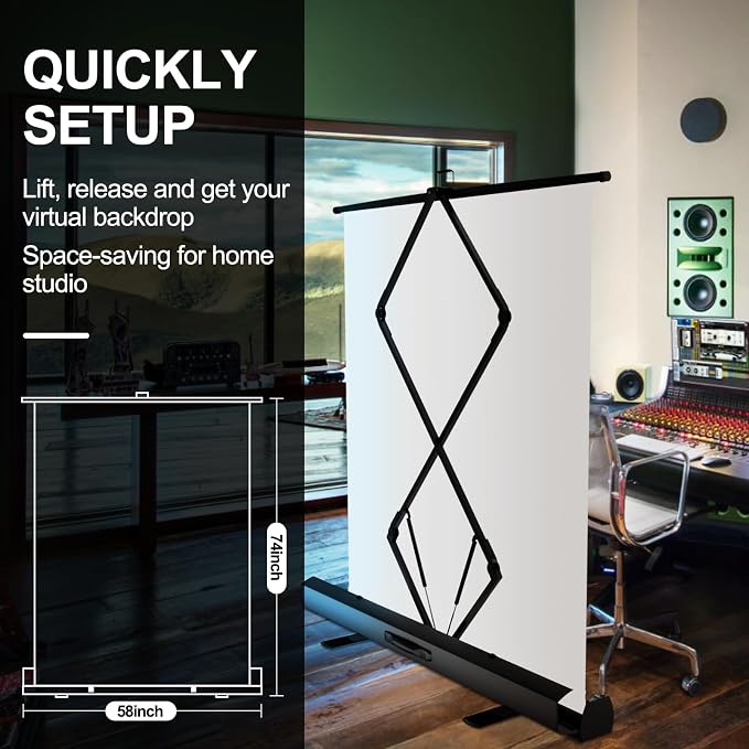 EMART 58x74in Collapsible White Backdrop Screen, Retractable Chroma Key Panel for Photo Background Removal, Portable Wrinkle-Resistant Backdrop with Stand for Streaming, Photographic Studio, TikTok