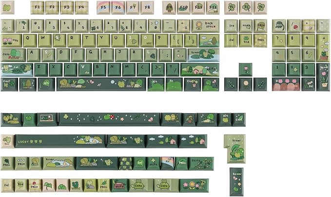 KiiBoom X Cosydiaries Rainy Froggy Day Keycap Set, 144 Keycaps, PBT Custom Keycaps for Mechanical Keyboard, Compatible with ANSI/ISO, 60%, 65%, 75%, TKL, Full-Sized Layout (Cherry Profile)