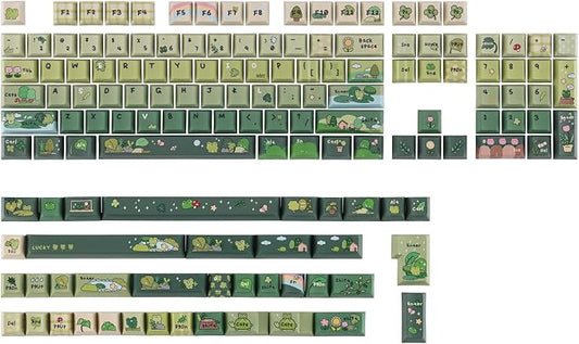 KiiBoom X Cosydiaries Rainy Froggy Day Keycap Set, 144 Keycaps, PBT Custom Keycaps for Mechanical Keyboard, Compatible with ANSI/ISO, 60%, 65%, 75%, TKL, Full-Sized Layout (Cherry Profile)