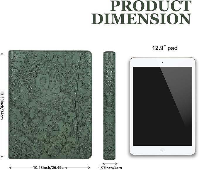 AZXCG Leather Portfolio with Zipper,Embossed PU Leather Padfolio Folio,Professional Business Document Organizer with A4 Letter Sized,Writing Pad Holder,Gifts for Women/Men (Dark Green, Custom)