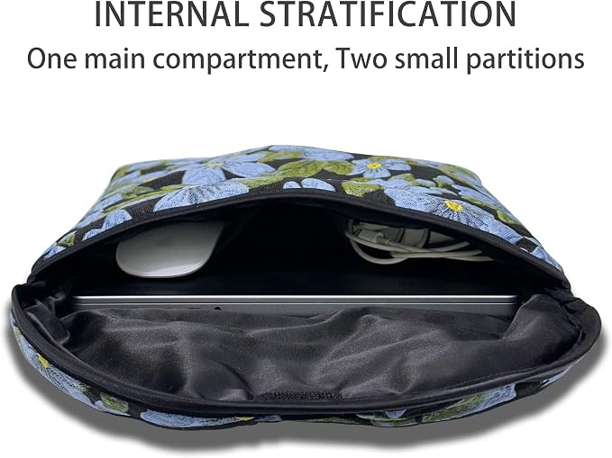 Puffy Laptop Sleeve 13-14 Inch Blue Flower, Protective Carrying Case for Men and Women, Cute Case Bag Compatible with 13 and 14 Inch Laptops, for MacBook Air M2, Asus/Dell Xps in Cover