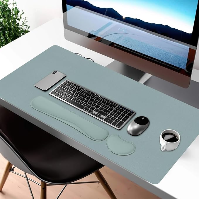 Desk Pad Mat Set,3-in-1 Large Mouse Pads with Wrist Rest and Keyboard Pad, Desk Mats for Keyboards and Mouses, Ergonomic Keyboard and Mouse Mat Set for Office Home Decor(Blue, 35.4" x 16.9")