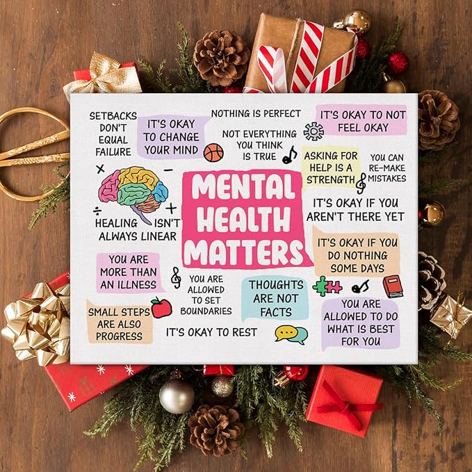 Hijie Therapy Office Mental Health Poster Canvas Wall Art for Decor - Motivational Mental Health Matters Canvas Print Wall Art Painting Ready to Hang - Easel & Hanging Hook 12x15 Inch