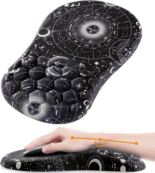 Ergonomic Mouse Pad Wrist Rest, 15° Memory Foam, Non-Slip PU Base | Mouse Pad15° Ergonomic Tilt, 100% Memory Foam, Smooth Lycra Surface, for Office & Gaming, Pain Relief Wrist Support Sun Moon