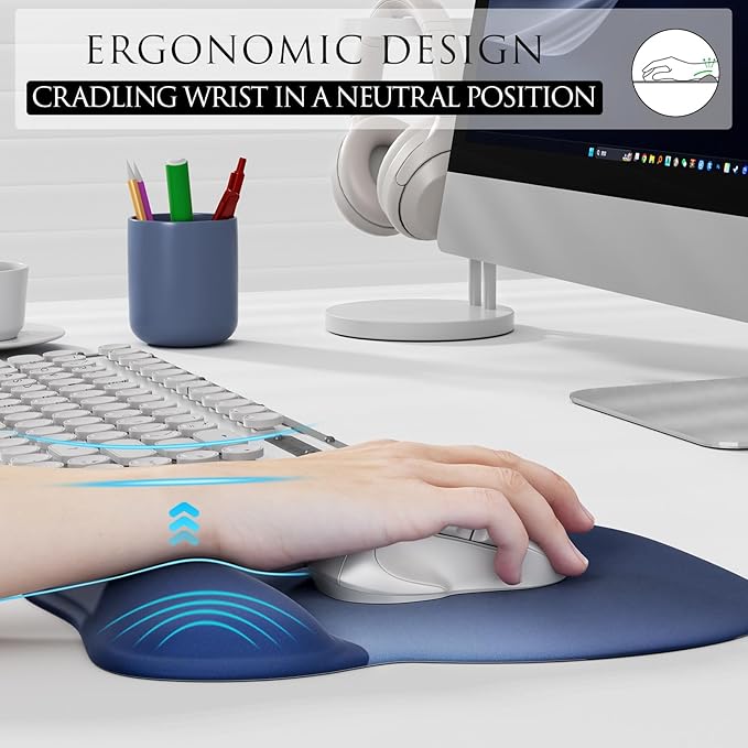 MROCO Ergonomic Mouse Pad with Gel Wrist Rest, Smooth Wrist Support Surface, Non-Slip PU Base for Pain Relief, Comfortable Mousepad for Computer, Laptop, Office & Home, 9.4 x 8.1 in, Blue Gradient