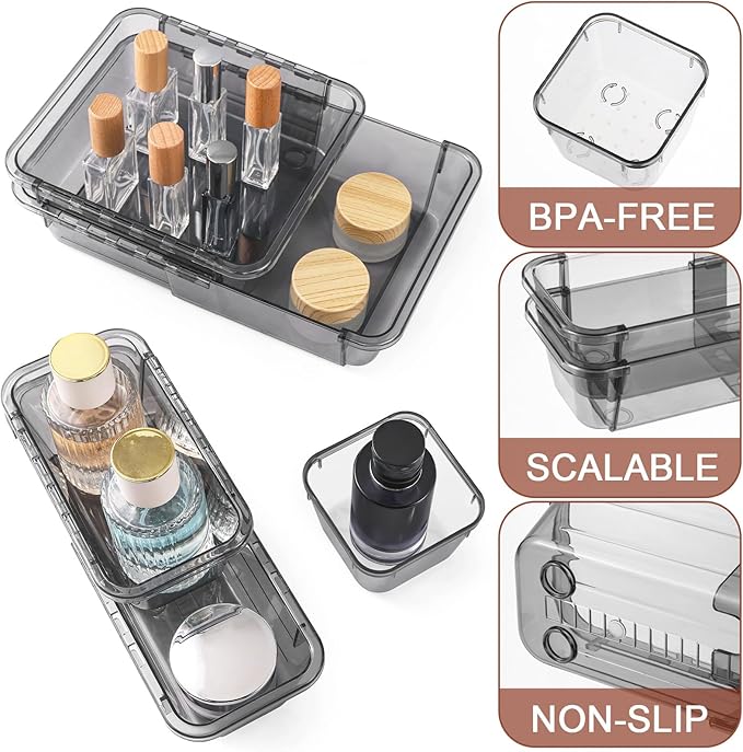 25 Pcs Clear Drawer Organizer, Adjustable Drawer Storage Box, 3-Size Desk Drawer Organizer, Acrylic Storage Bins for Makeup, Kitchen Utensils, Bedroom Dressers Tool Organizer for Gadgets, Black