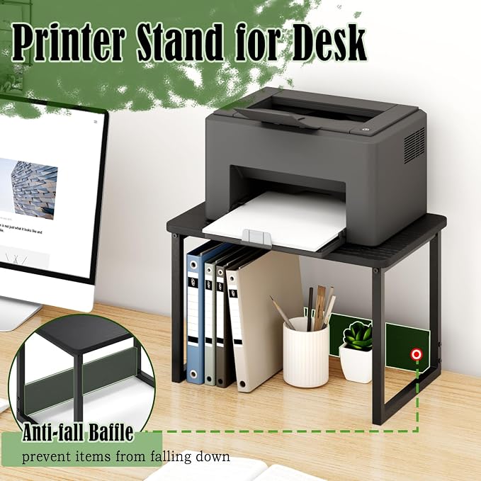MARTY Printer Stand for Desk, Desktop Shelf Printer Riser for Home Office | Desktop Printer Stand, 17.1"x12.4", Printer Shelf, Small Printer Table for Fax Machine Copier Scanner, Desk Organizer, Black