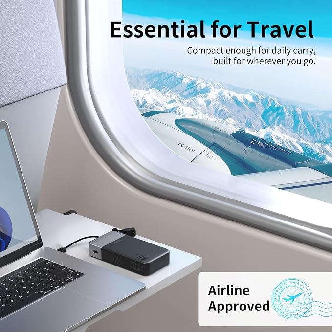 JUOVI Portable Charger, 65W Laptop Power Bank Fast Charging with Attached USB C Cable, 20000mAh Battery Pack Charger Portable, Powerbank for Laptop, for MacBook iPhone 17 16 Pro Samsung S26 and More