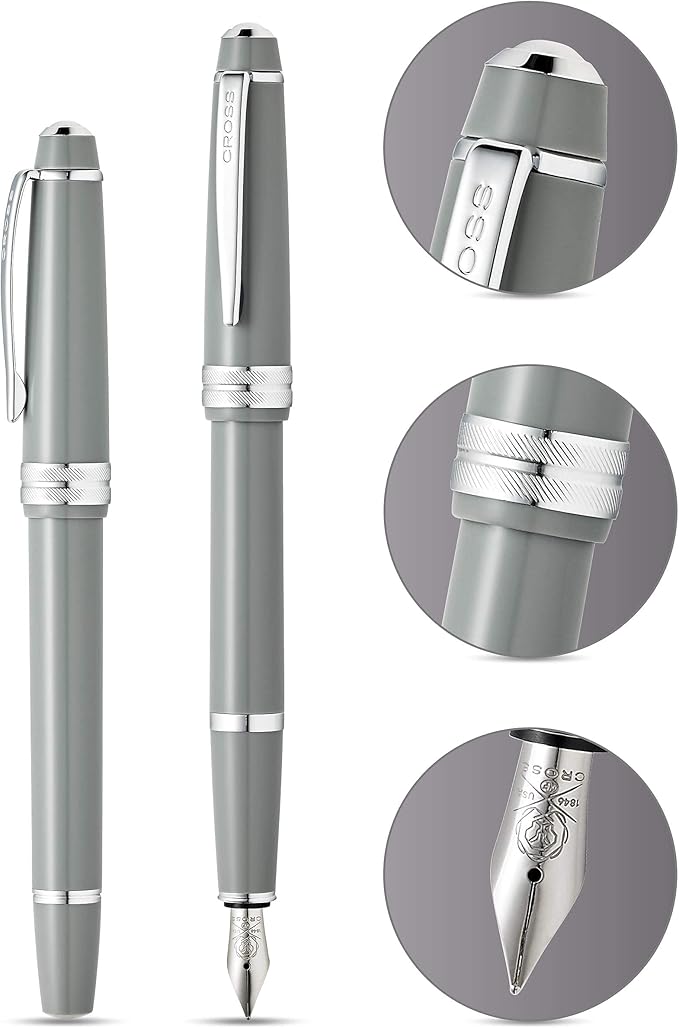 Cross Bailey Light Polished Gray Resin Extra-Fine Nib Fountain Pen - Professional Pen for Effortless Writing - Journaling, Note-Taking & More - Black Ink - Easy Handling - Includes Gift Box