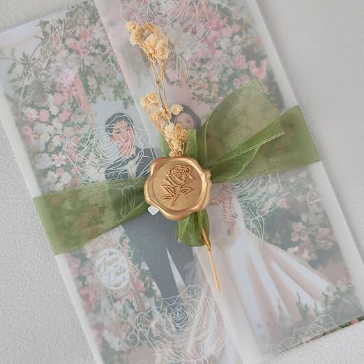 Wax Seal Stickers - 3D Rose Wedding Invitation Envelope Botanical Seal Stickers, 50 Pcs Self- Adhesive Light Gold Stickers, Perfect for Invitation, Christmas, Gift Wrapping, Wedding, Party
