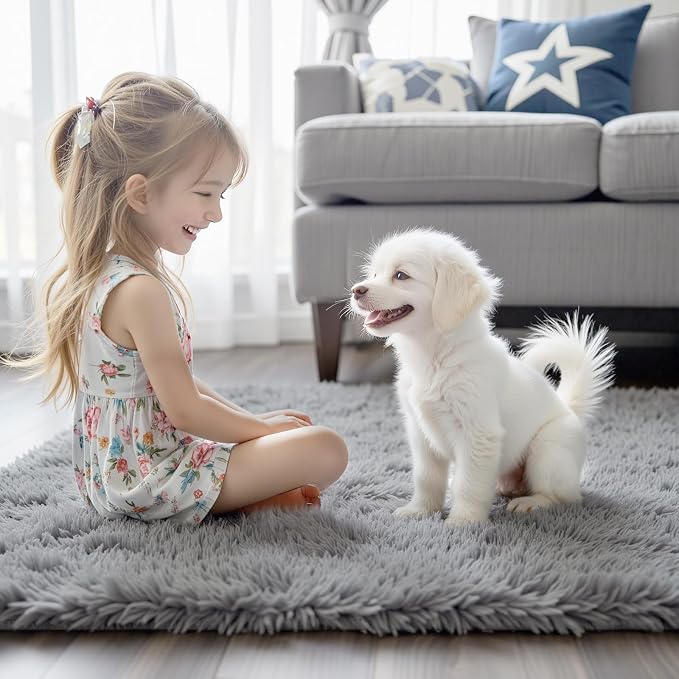 Area Rugs 10x14 Living Room, Shaggy Carpet Soft Plush Furry Bedside Rug Large Area Rugs for Bedroom Home Decor Anti Slip(10 x 14, Light Grey)