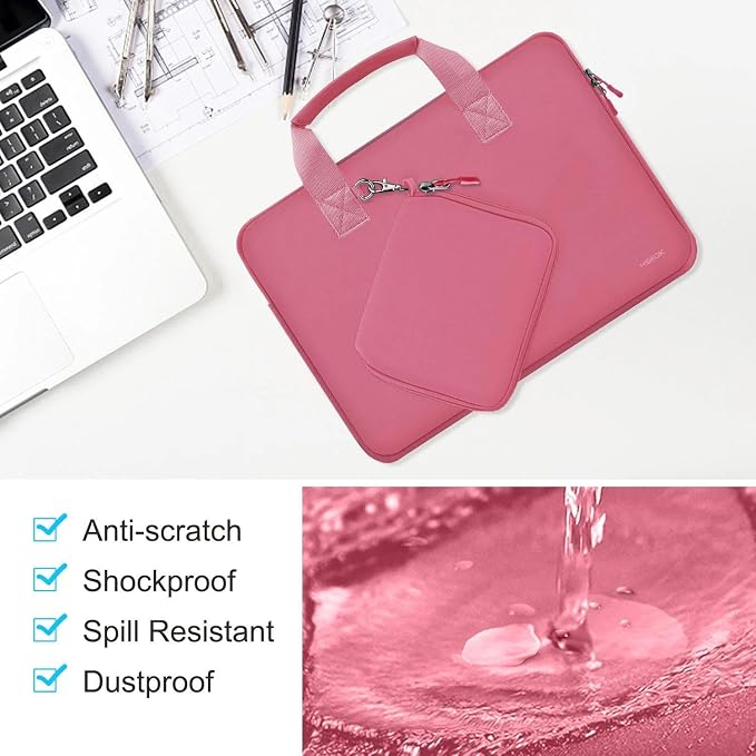 Hseok Laptop Sleeve 13.3-14 inch Case with Small Pouch, Neoprene Computer Bag Compatible with MacBook Neo/Pro 14 M5/M4/M3/M2/M1, Mac Air/Pro 13.3, XPS 14 and Most 13-14 inch Notebooks,Rose red