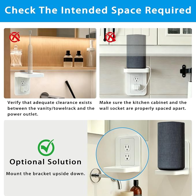 Outlet Shelf Wall Holder with Cord Storage, Wall Outlet Shelf Organizer for Bathroom, Kitchen & Bedroom, Plug Shelf for Standard Outlet, Compatible with HomePod Mini, Google Home, Toothbrush & Phone
