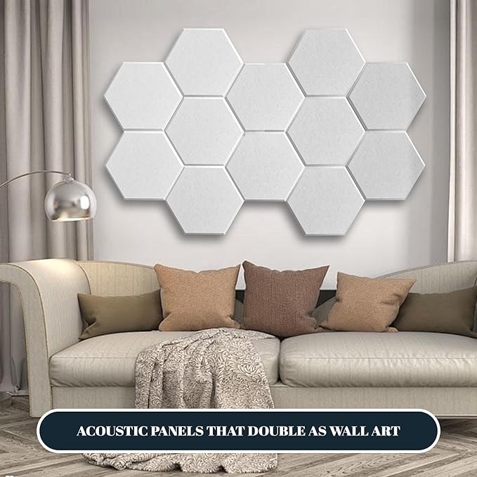 15 Pack Hexagon Sound Proof Foam Panels for Walls, Acoustic Panels 12" x 11" x 0.35" High Density Sound Absorbing Panels, Noise Reduction Foam for Home Studio, Office, Gaming Room & Theater