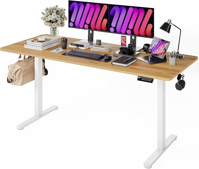Monomi Large 71“ Standing Desk - Adjustable Electric Desk for Dual Monitor Setup with Anti-Collision, 3 Programmable Memory, 176 lbs Weight Capacity, Home Office Desk (Natural)