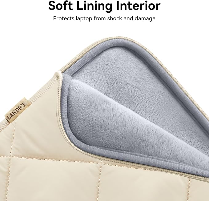 LANDICI Puffy Laptop Sleeve Carrying Case 14 15 Inch Compatible with MacBook Pro 14/15, MacBook Air M2 15, Surface Laptop 4/5, Chromebook 14, Cute Computer Cover Bag with Accessories Pouch, Apricot